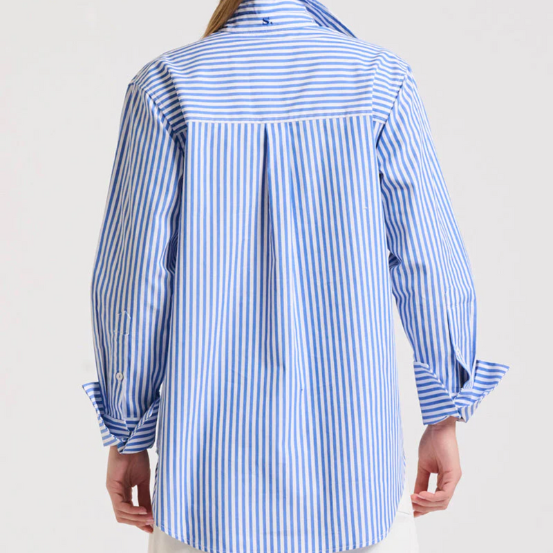 The Girlfriend Relaxed Shirt / Mid Blue Stripe