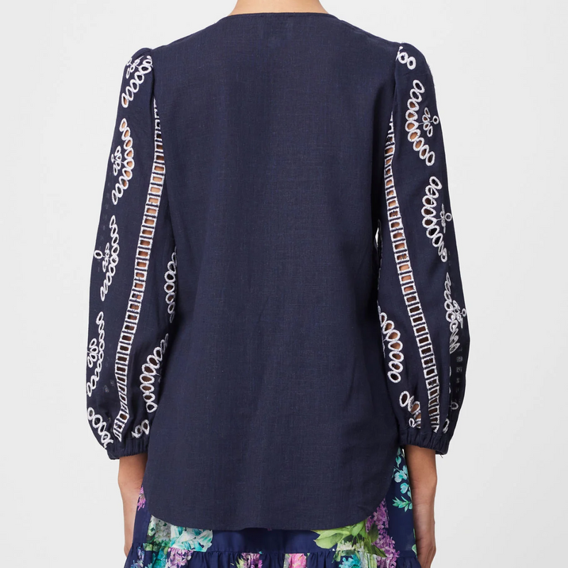 Morgan Placement Embroidered Shirt / Lapis