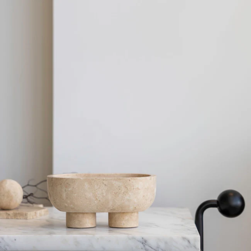 Muse Footed Oval Bowl / Beige Travertine