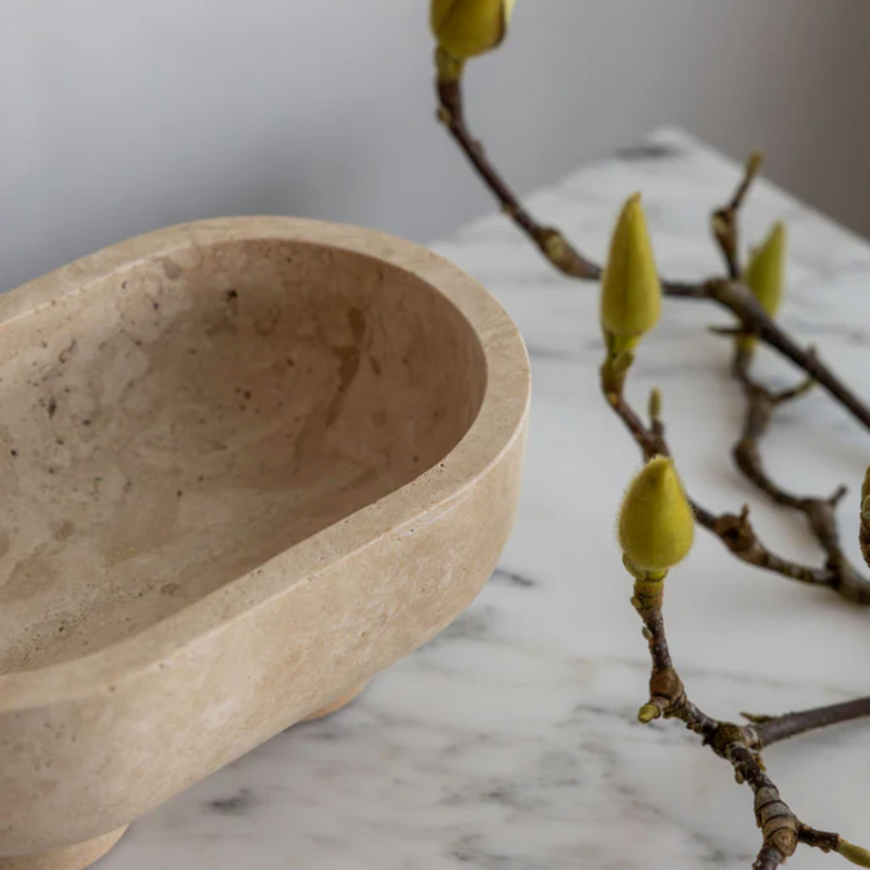 Muse Footed Oval Bowl / Beige Travertine