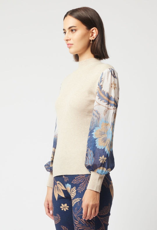 Dynasty Wool Knit with Cotton Silk Sleeves