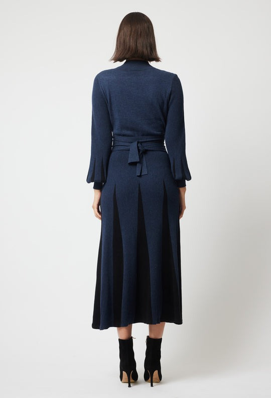 Danxia Godet Detail Wool Knit Dress / Midnight