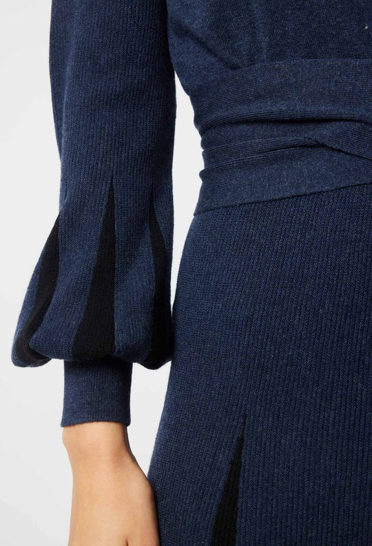 Danxia Godet Detail Wool Knit Dress / Midnight