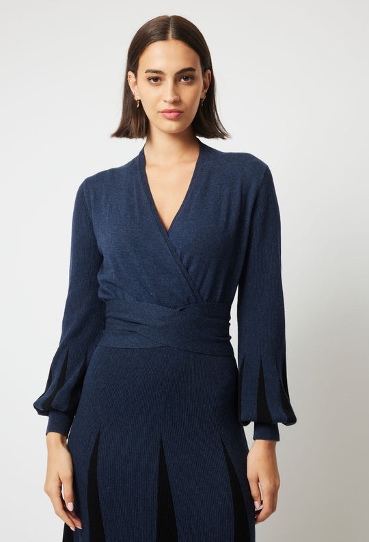 Danxia Godet Detail Wool Knit Dress / Midnight