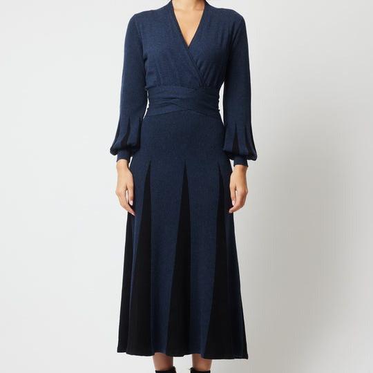 Danxia Godet Detail Wool Knit Dress / Midnight