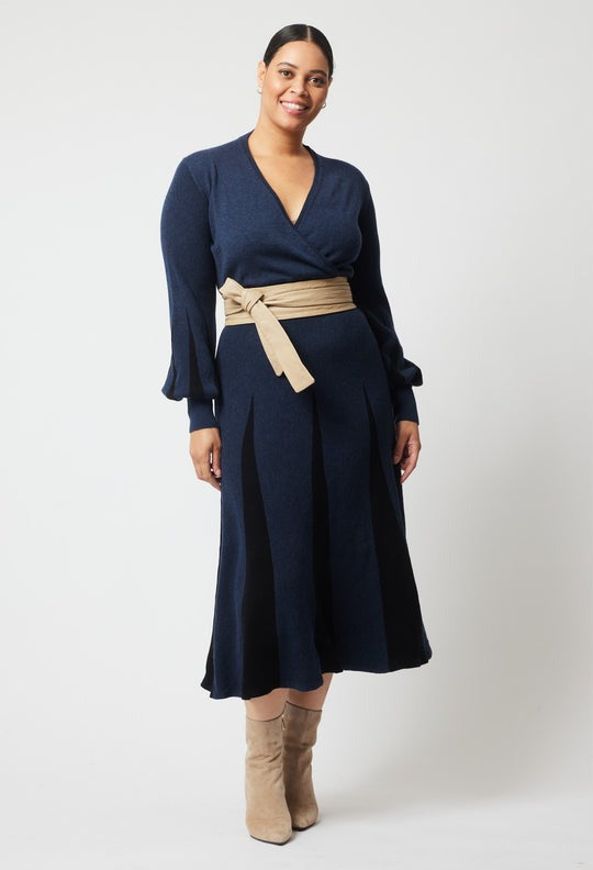 Danxia Godet Detail Wool Knit Dress / Midnight