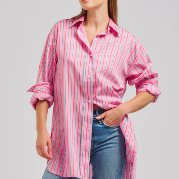 The Boyfriend Oversized Shirt / Pink Multi Stripe