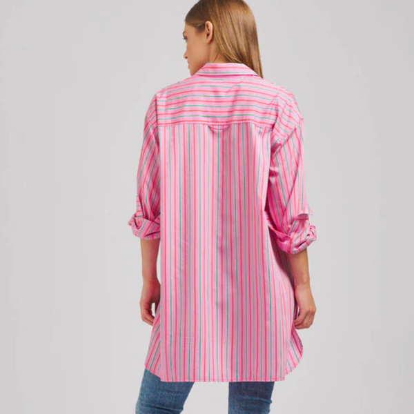 The Boyfriend Oversized Shirt / Pink Multi Stripe