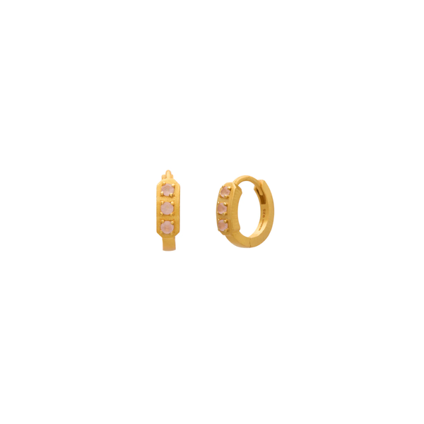 Rose Quartz Huggie / 18KT Yellow Gold Plate