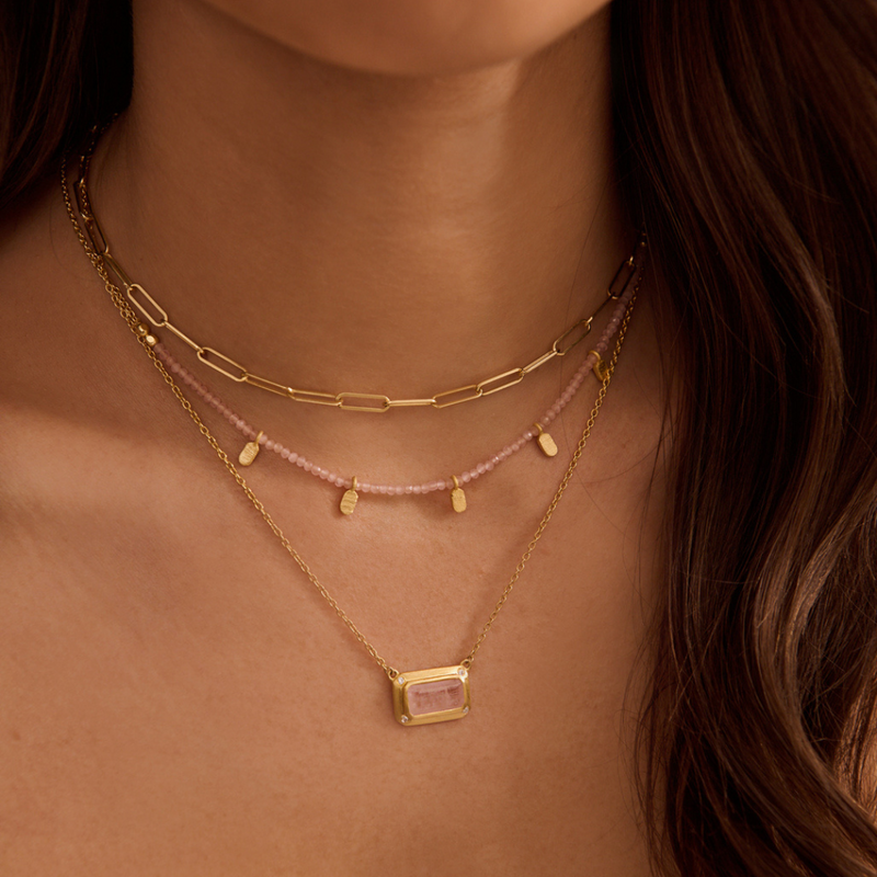 Rose Quartz Choker / Gold