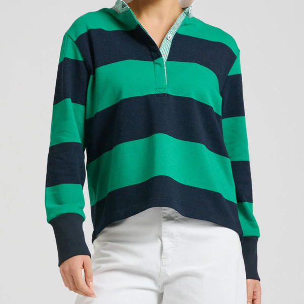 Rugby Cotton Sweatshirt / Navy + Green