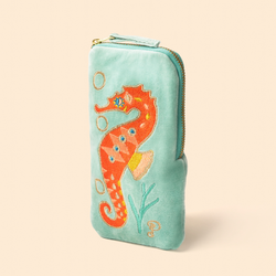 Velvet Sunglass Pouch / Sparkling Seahorse Velvet Aqua