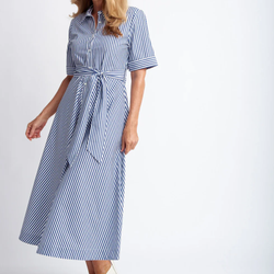 Stripe Cotton Dress / Navy + White