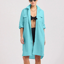 The Venus Linen Shirtdress / Turquoise