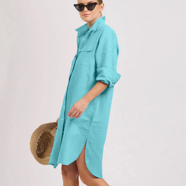 The Venus Linen Shirtdress / Turquoise