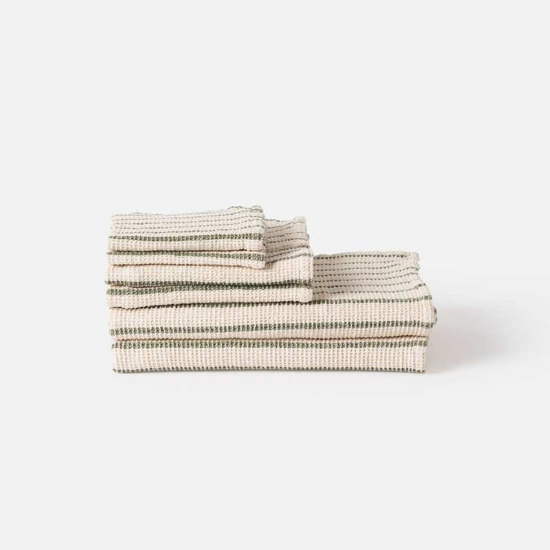 Stripe Waffle Face Cloth / Natural + Olive