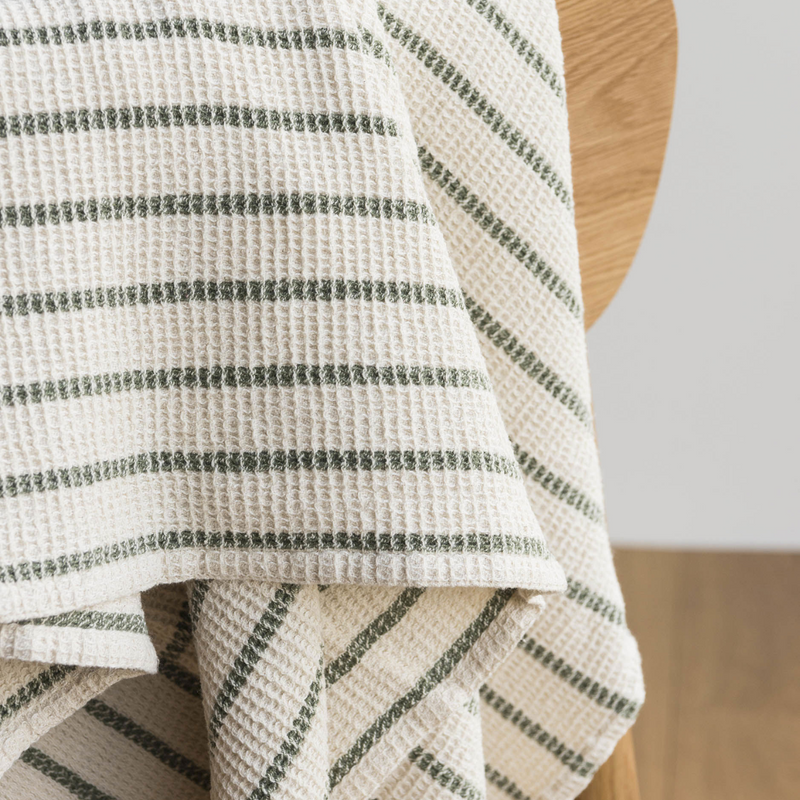 Stripe Waffle Face Cloth / Natural + Olive