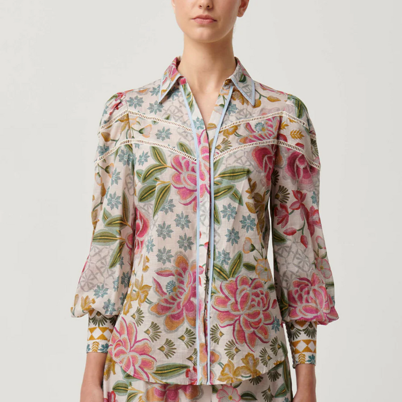 Wren Lace Cotton Slub Shirt / Azalea Fields