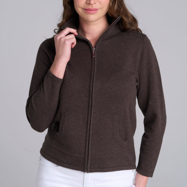 Zip Knit Cardi / Coffee