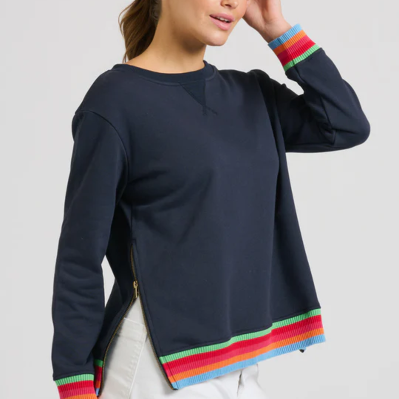 Zipside Sweatshirt / French Navy Rainbow