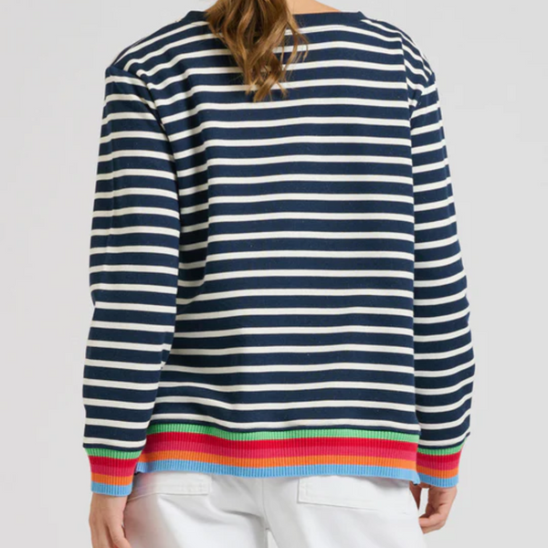 Zipside Sweatshirt / French Navy Stripe + Rainbow