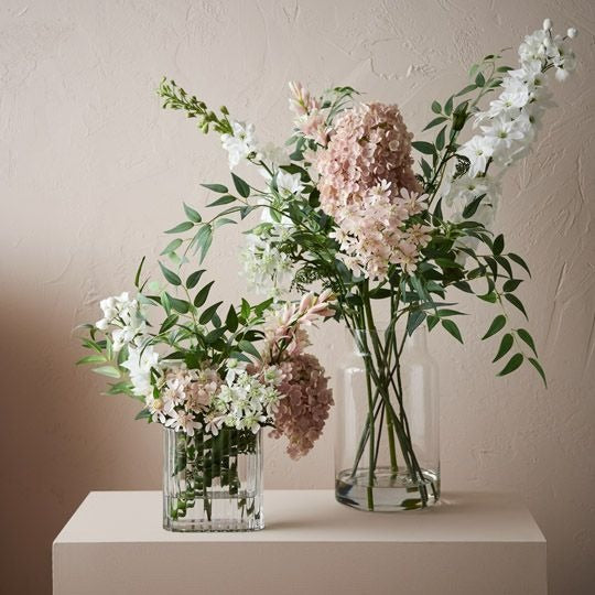 Hydrangea Delphinium Mix in Vase / Dusty Pink