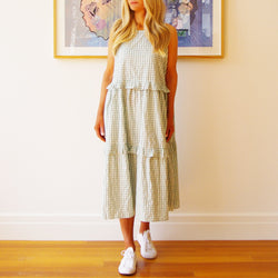 Rosie Sleeveless Gingham Dress / Eucalypt