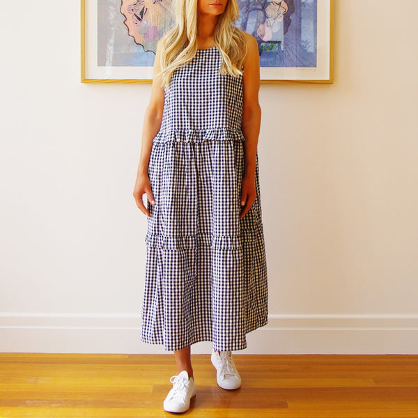 Rosie Sleeveless Gingham Dress / Indigo