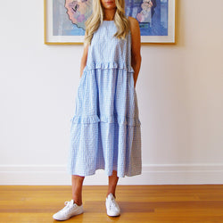 Rosie Sleeveless Gingham Dress / Sky