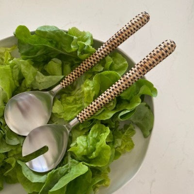 Wicker Salad Servers / Black & Natural