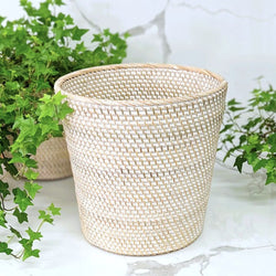 Rattan Wastebasket / White